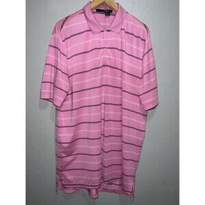 RLX Ralph Lauren Mens Large Golf Performance Stretch Pink Navy Striped No Logos